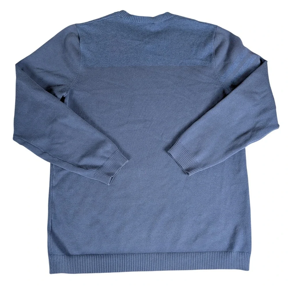 Adidas Golf Men Blue Tonal Colorblock Crewneck Knit Pullover Sweater Long Sleeve
